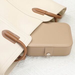 Small Tan Jewelry Box with White Interior NWOT Travel Jewelry Box / Jewelry Case